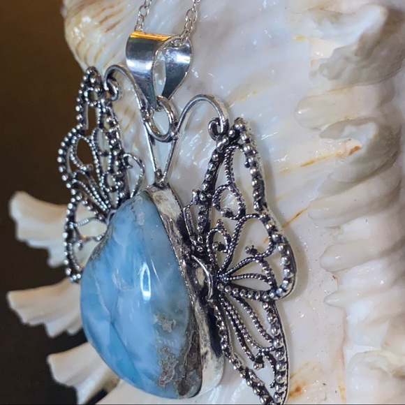 Caribbean Larimar Handcrafted butterfly pendant - Picture 3 of 9